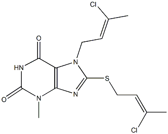 7-(3-chloro-2-butenyl)-8-[(3-chloro-2-butenyl)sulfanyl]-3-methyl-3,7-dihydro-1H-purine-2,6-dione,,结构式