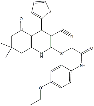 2-{[3-cyano-7,7-dimethyl-5-oxo-4-(2-thienyl)-1,4,5,6,7,8-hexahydro-2-quinolinyl]sulfanyl}-N-(4-ethoxyphenyl)acetamide