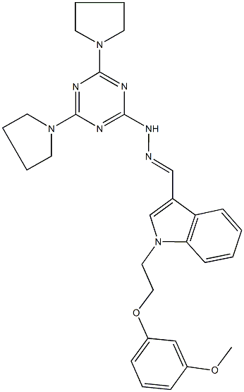 1-[2-(3-methoxyphenoxy)ethyl]-1H-indole-3-carbaldehyde (4,6-dipyrrolidin-1-yl-1,3,5-triazin-2-yl)hydrazone 化学構造式