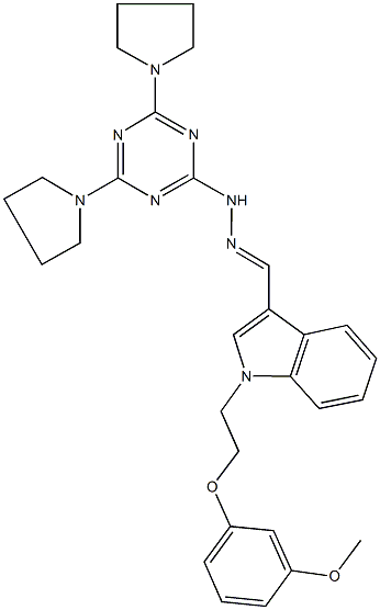 1-[2-(3-methoxyphenoxy)ethyl]-1H-indole-3-carbaldehyde (4,6-dipyrrolidin-1-yl-1,3,5-triazin-2-yl)hydrazone 结构式