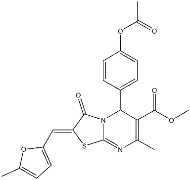 methyl 5-[4-(acetyloxy)phenyl]-7-methyl-2-[(5-methyl-2-furyl)methylene]-3-oxo-2,3-dihydro-5H-[1,3]thiazolo[3,2-a]pyrimidine-6-carboxylate 化学構造式