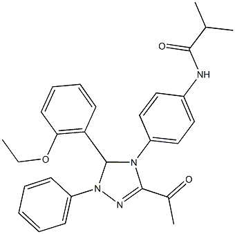 N-{4-[3-acetyl-5-(2-ethoxyphenyl)-1-phenyl-1,5-dihydro-4H-1,2,4-triazol-4-yl]phenyl}-2-methylpropanamide 化学構造式