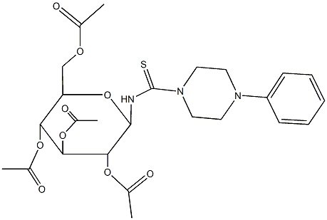 3,5-bis(acetyloxy)-2-[(acetyloxy)methyl]-6-{[(4-phenyl-1-piperazinyl)carbothioyl]amino}tetrahydro-2H-pyran-4-yl acetate Struktur