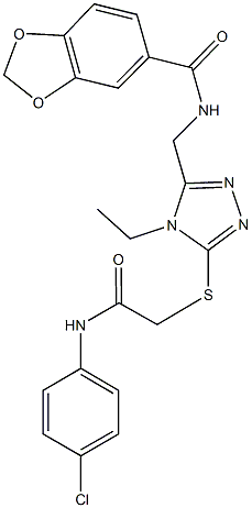 N-[(5-{[2-(4-chloroanilino)-2-oxoethyl]sulfanyl}-4-ethyl-4H-1,2,4-triazol-3-yl)methyl]-1,3-benzodioxole-5-carboxamide Struktur