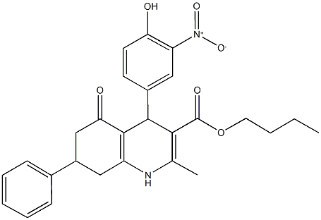 butyl 4-{4-hydroxy-3-nitrophenyl}-2-methyl-5-oxo-7-phenyl-1,4,5,6,7,8-hexahydro-3-quinolinecarboxylate Struktur