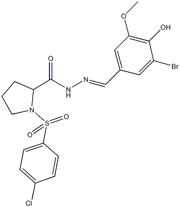 N'-(3-bromo-4-hydroxy-5-methoxybenzylidene)-1-[(4-chlorophenyl)sulfonyl]-2-pyrrolidinecarbohydrazide 化学構造式