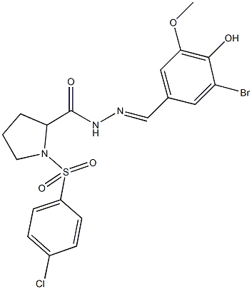 N'-(3-bromo-4-hydroxy-5-methoxybenzylidene)-1-[(4-chlorophenyl)sulfonyl]-2-pyrrolidinecarbohydrazide,,结构式