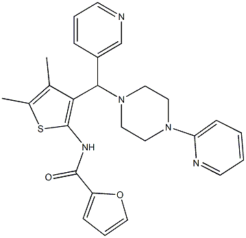 N-(4,5-dimethyl-3-{3-pyridinyl[4-(2-pyridinyl)-1-piperazinyl]methyl}-2-thienyl)-2-furamide,,结构式