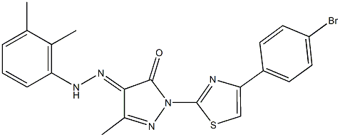 1-[4-(4-bromophenyl)-1,3-thiazol-2-yl]-3-methyl-1H-pyrazole-4,5-dione 4-[(2,3-dimethylphenyl)hydrazone],,结构式