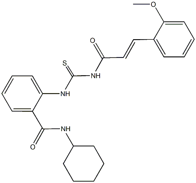 N-cyclohexyl-2-[({[3-(2-methoxyphenyl)acryloyl]amino}carbothioyl)amino]benzamide 化学構造式