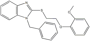 1-benzyl-2-{[2-(2-methoxyphenoxy)ethyl]sulfanyl}-1H-benzimidazole 化学構造式