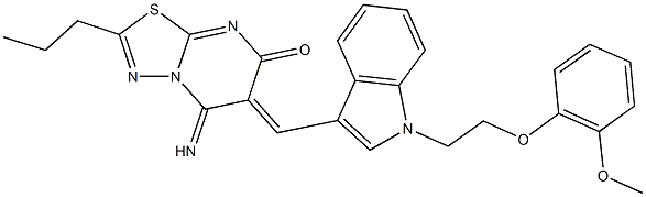 5-imino-6-({1-[2-(2-methoxyphenoxy)ethyl]-1H-indol-3-yl}methylene)-2-propyl-5,6-dihydro-7H-[1,3,4]thiadiazolo[3,2-a]pyrimidin-7-one,,结构式