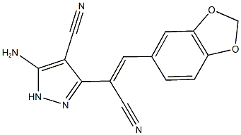 5-amino-3-[2-(1,3-benzodioxol-5-yl)-1-cyanovinyl]-1H-pyrazole-4-carbonitrile,,结构式