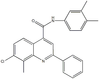 7-chloro-N-(3,4-dimethylphenyl)-8-methyl-2-phenyl-4-quinolinecarboxamide,,结构式