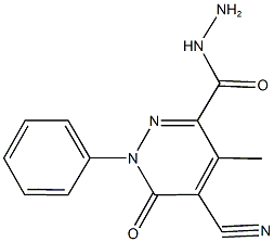 5-cyano-4-methyl-6-oxo-1-phenyl-1,6-dihydropyridazine-3-carbohydrazide Struktur