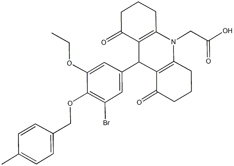 (9-{3-bromo-5-ethoxy-4-[(4-methylbenzyl)oxy]phenyl}-1,8-dioxo-2,3,4,5,6,7,8,9-octahydro-10(1H)-acridinyl)acetic acid Structure