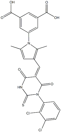 5-{3-[(1-(2,3-dichlorophenyl)-4,6-dioxo-2-thioxotetrahydro-5(2H)-pyrimidinylidene)methyl]-2,5-dimethyl-1H-pyrrol-1-yl}isophthalic acid Structure