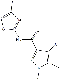 4-chloro-1,5-dimethyl-N-(4-methyl-1,3-thiazol-2-yl)-1H-pyrazole-3-carboxamide,,结构式