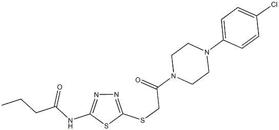 N-[5-({2-[4-(4-chlorophenyl)-1-piperazinyl]-2-oxoethyl}sulfanyl)-1,3,4-thiadiazol-2-yl]butanamide 结构式