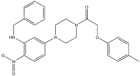 1-{3-(benzylamino)-4-nitrophenyl}-4-[(4-methylphenoxy)acetyl]piperazine Struktur