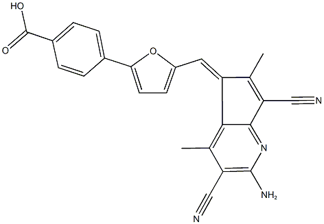 4-{5-[(2-amino-3,7-dicyano-4,6-dimethyl-5H-cyclopenta[b]pyridin-5-ylidene)methyl]-2-furyl}benzoic acid Structure