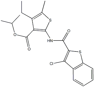 isopropyl 2-{[(3-chloro-1-benzothien-2-yl)carbonyl]amino}-4-ethyl-5-methyl-3-thiophenecarboxylate 化学構造式