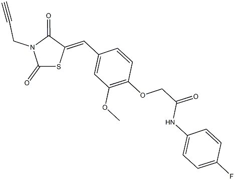 2-(4-{[2,4-dioxo-3-(2-propynyl)-1,3-thiazolidin-5-ylidene]methyl}-2-methoxyphenoxy)-N-(4-fluorophenyl)acetamide Structure