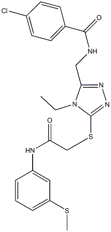 4-chloro-N-{[4-ethyl-5-({2-[3-(methylsulfanyl)anilino]-2-oxoethyl}sulfanyl)-4H-1,2,4-triazol-3-yl]methyl}benzamide,,结构式