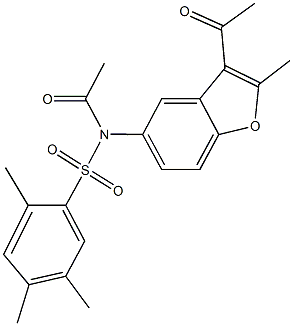 N-acetyl-N-(3-acetyl-2-methyl-1-benzofuran-5-yl)-2,4,5-trimethylbenzenesulfonamide 结构式