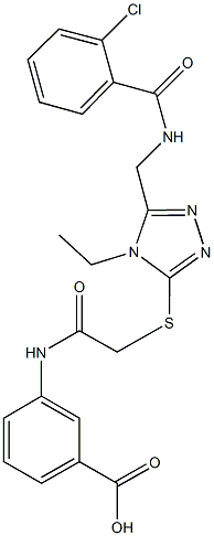 3-({[(5-{[(2-chlorobenzoyl)amino]methyl}-4-ethyl-4H-1,2,4-triazol-3-yl)sulfanyl]acetyl}amino)benzoic acid 结构式