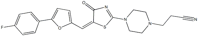 3-[4-(5-{[5-(4-fluorophenyl)-2-furyl]methylene}-4-oxo-4,5-dihydro-1,3-thiazol-2-yl)-1-piperazinyl]propanenitrile Struktur