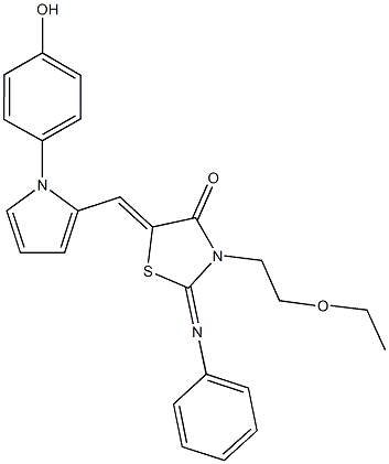 3-(2-ethoxyethyl)-5-{[1-(4-hydroxyphenyl)-1H-pyrrol-2-yl]methylene}-2-(phenylimino)-1,3-thiazolidin-4-one Structure