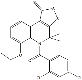 5-(2,4-dichlorobenzoyl)-6-ethoxy-4,4-dimethyl-4,5-dihydro-1H-[1,2]dithiolo[3,4-c]quinoline-1-thione 化学構造式
