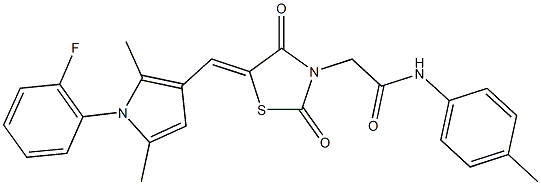 2-(5-{[1-(2-fluorophenyl)-2,5-dimethyl-1H-pyrrol-3-yl]methylene}-2,4-dioxo-1,3-thiazolidin-3-yl)-N-(4-methylphenyl)acetamide Struktur