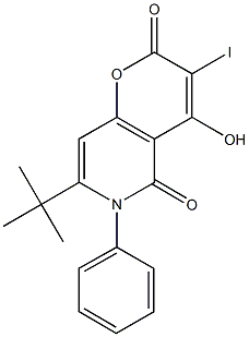 7-tert-butyl-4-hydroxy-3-iodo-6-phenyl-2H-pyrano[3,2-c]pyridine-2,5(6H)-dione,,结构式