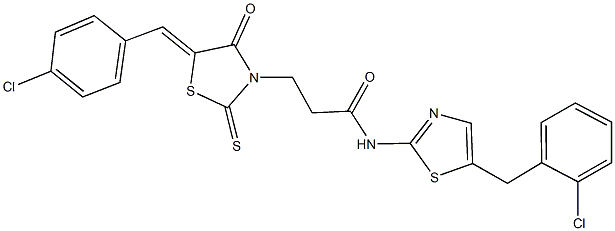 3-[5-(4-chlorobenzylidene)-4-oxo-2-thioxo-1,3-thiazolidin-3-yl]-N-[5-(2-chlorobenzyl)-1,3-thiazol-2-yl]propanamide,,结构式