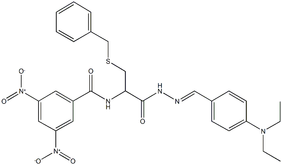 N-(1-[(benzylsulfanyl)methyl]-2-{2-[4-(diethylamino)benzylidene]hydrazino}-2-oxoethyl)-3,5-bisnitrobenzamide Struktur