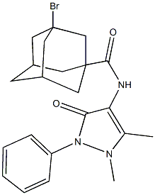 3-bromo-N-(1,5-dimethyl-3-oxo-2-phenyl-2,3-dihydro-1H-pyrazol-4-yl)-1-adamantanecarboxamide 结构式