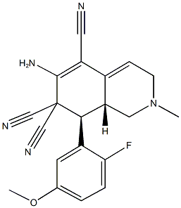 6-amino-8-(2-fluoro-5-methoxyphenyl)-2-methyl-2,3,8,8a-tetrahydro-5,7,7(1H)-isoquinolinetricarbonitrile Structure