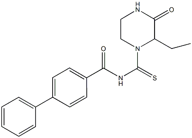N-[(2-ethyl-3-oxo-1-piperazinyl)carbothioyl][1,1'-biphenyl]-4-carboxamide,,结构式