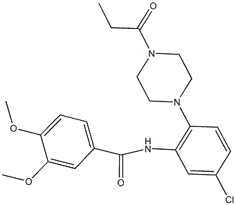 N-[5-chloro-2-(4-propionyl-1-piperazinyl)phenyl]-3,4-dimethoxybenzamide 化学構造式