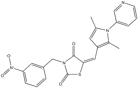 5-{[2,5-dimethyl-1-(3-pyridinyl)-1H-pyrrol-3-yl]methylene}-3-{3-nitrobenzyl}-1,3-thiazolidine-2,4-dione,,结构式