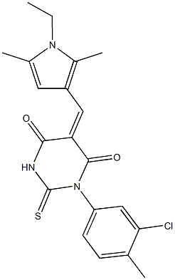 1-(3-chloro-4-methylphenyl)-5-[(1-ethyl-2,5-dimethyl-1H-pyrrol-3-yl)methylene]-2-thioxodihydro-4,6(1H,5H)-pyrimidinedione,,结构式