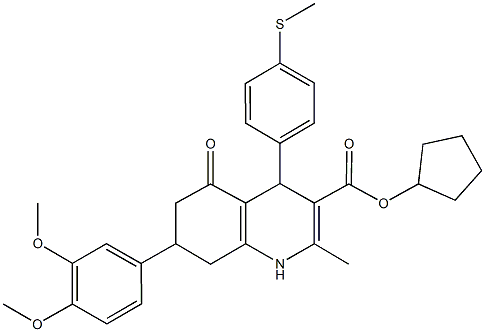 cyclopentyl 7-(3,4-dimethoxyphenyl)-2-methyl-4-[4-(methylsulfanyl)phenyl]-5-oxo-1,4,5,6,7,8-hexahydro-3-quinolinecarboxylate Struktur