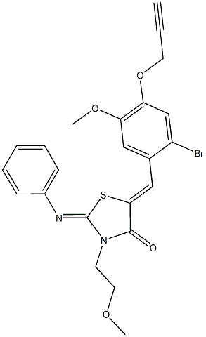 5-[2-bromo-5-methoxy-4-(2-propynyloxy)benzylidene]-3-(2-methoxyethyl)-2-(phenylimino)-1,3-thiazolidin-4-one,,结构式