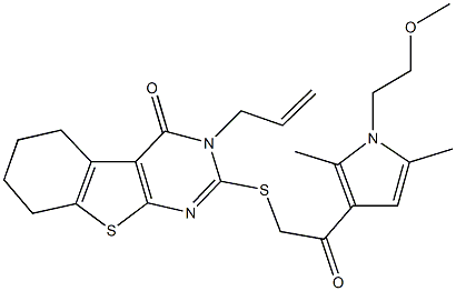 3-allyl-2-({2-[1-(2-methoxyethyl)-2,5-dimethyl-1H-pyrrol-3-yl]-2-oxoethyl}sulfanyl)-5,6,7,8-tetrahydro[1]benzothieno[2,3-d]pyrimidin-4(3H)-one 化学構造式