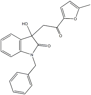 1-benzyl-3-hydroxy-3-[2-(5-methyl-2-furyl)-2-oxoethyl]-1,3-dihydro-2H-indol-2-one Struktur