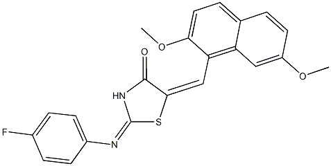 5-[(2,7-dimethoxy-1-naphthyl)methylene]-2-[(4-fluorophenyl)imino]-1,3-thiazolidin-4-one,,结构式