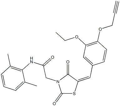 N-(2,6-dimethylphenyl)-2-{5-[3-ethoxy-4-(2-propynyloxy)benzylidene]-2,4-dioxo-1,3-thiazolidin-3-yl}acetamide,,结构式