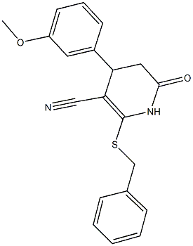 2-(benzylsulfanyl)-4-(3-methoxyphenyl)-6-oxo-1,4,5,6-tetrahydro-3-pyridinecarbonitrile,,结构式